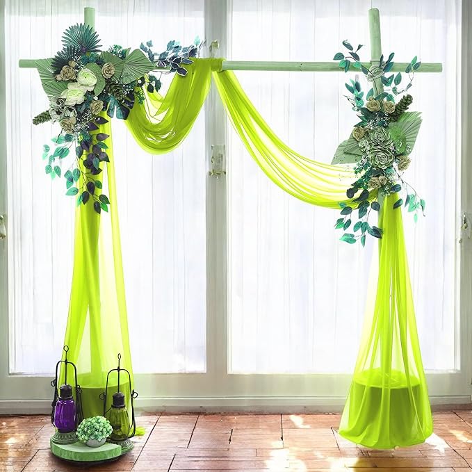 MDS Halloween Chiffon Draping Fabric - 2 Panel, 30" Wide x 50ft Long - Sheer Spooky Arbor & Canopy Drapery for Haunted House Backdrops, Party Ceilings, DIY Costumes & Themed Events - Parrot Green