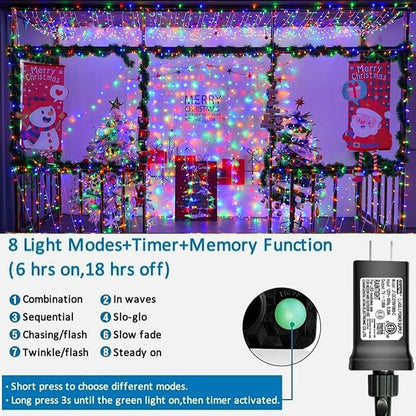 YEGUO 165ft 500 LED Christmas Lights Outdoor Waterproof, Clear Wire String Lights Indoor Plug in, 8 Modes Twinkle Tree Light Multicolor