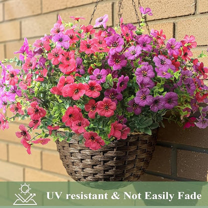 Artificial Flowers for Outdoors 12 Bundles, UV Resistant Colorful Fake Silk Flower Outdoor Planter Garden Decor Indoor Decorations