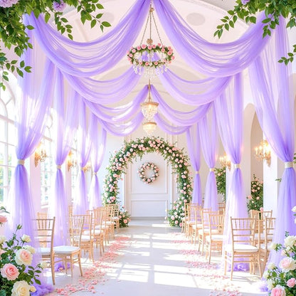 Lavender Purple Arch Draping Fabric for Wedding, 60" x 26Ft Chiffon Drapery Fabric Drapes Backdrop for Wedding Ceremony Baby Shower Bridal Shower Decoration(1 Panel)