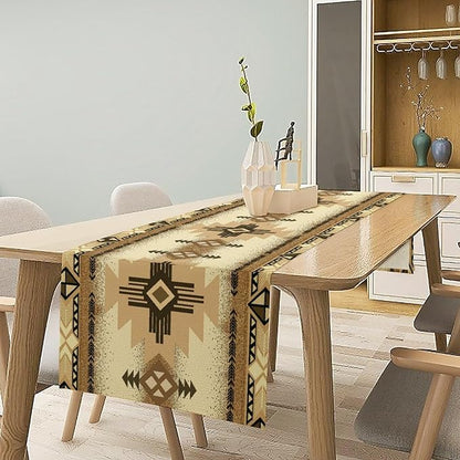 Aztec Table Runner Southwestern Ethnic Style Geometric Navajo Tribe Abstract Pattern Vintage Rustic Table Dinner Table Runner 13x120 Inch