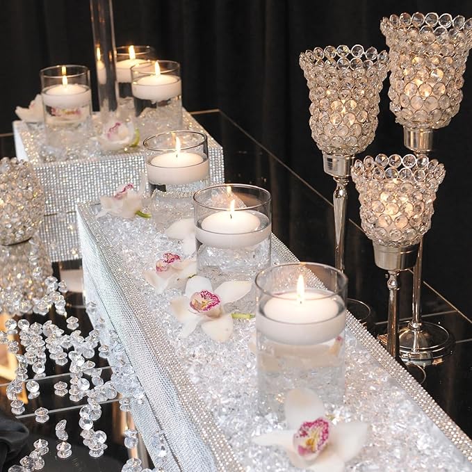 4 PCS Glass Vases for Centerpieces with 5 White Floating Candles 100 Fake Ice Acrylic Rocks Vases Fillers for Party Table Wedding Home Centerpieces Decoration