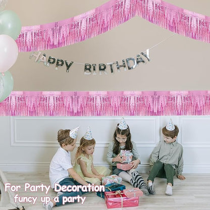 4 Pcak Each 10 Feet Glitter Pink Parade Float Decorations for Trailer Car, Glitter Foil Fringe Metallic Tinsel Streamers Banner Garland for Graduation Weeding Homecoming Birthday Party (Glitter-Pink)