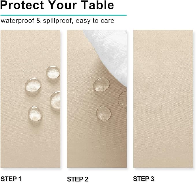 Hiasan Rectangle Tablecloth - Waterproof Washable Fabric Table Cloth for Wedding, Banquet, Gathering and Dining Room, 90 x 156 Inch, Beige