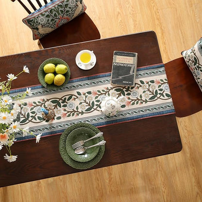 ISAENNE Designer Vintage Elegant Linen Table Runner 102 Inches Long,Colorful Flower Pattern Soft Table Runners for Dining Tables,Thanksgiving,Kitchen Tables,Christmas,12"*102"-Naples C