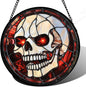 Stained Glass Window Hanging - Halloween Decorations White Skeleton Suncatcher for Doors Garden Indoor Spooky Funny Red Sun Catchers Gothic Decor Horror Gifts for Women Men Friend 6.3 in