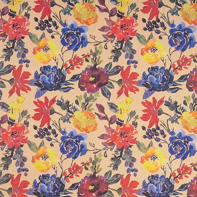 RUSPEPA Watercolor Floral Gift Wrapping Paper - Mini Roll - Kraft Paper Roll for Girls, Women, Bridal Shower and Birthday - 17 Inches x 16. 4 Feet