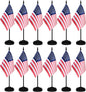 12 Pack USA Desk Flags Set, American US Small Mini Table Office Flags with 12" Solid Black Pole, 8.2 x 5.5 Inches, Home and Office Decoration, Festival Celebrations