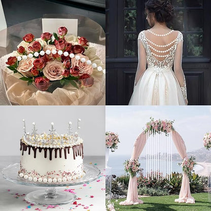 Pearls String Beads 33 Feet Crafts Faux Pearl Roll for Christmas Garland Flowers Wedding Party Jewelry Decoration(3mm Ivory)
