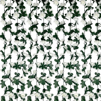16Pcs 126Ft White Rose Garland, Fake Rose Hanging Flowers, Artificial Flower Vine, Hanging Floral Vine Garland for Wedding, Birthday Party, Wall Arch, Halloween, Christmas Garden Backdrop Decor