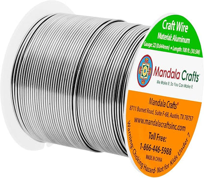 Mandala Crafts 22 Gauge Anodized Aluminum Craft Wire for Jewelry Making - 100 FT Colored Flexible Gray Wire - Bendable for Bonsai Armature Crafting Sculpting