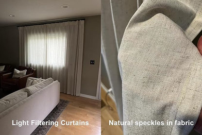 Vision Home Natural Pinch Pleated Semi Sheer Curtains Textured Linen Blended Light Filtering Window Curtains 108 inch for Living Room Bedroom Patio Pinch Pleat Drapes with Hooks 1 Panel 60" Wx108 L