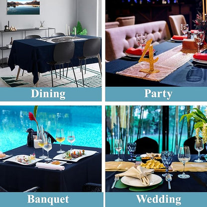 VidaFete Tablecloth 2 Pack 90 * 132inch Rectangle Table Cloth Polyester, Stain Wrinkle Resistant Rectangular Polyester Table Cover for Kitchen Dinning Party Wedding Buffet Decoration(Navy Blue)