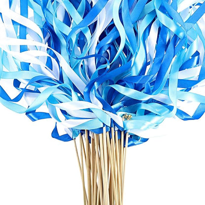 Boao 40 Pieces Mixed Color Ribbon Sticks with Bell, Ribbon Sticks for Stick Party, Streamers for Wedding Birthday Party Celebration Baby Shower Favors(Blue)