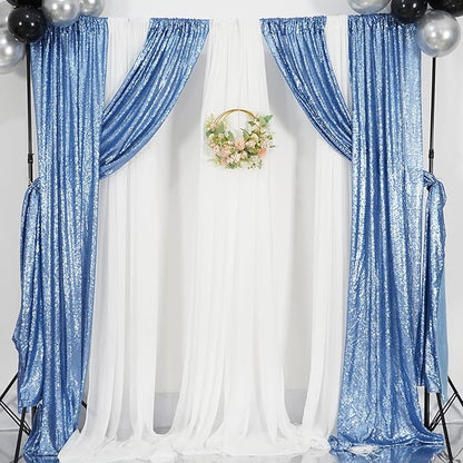 Poise3EHome 2ft x 8ft Baby Blue Sequin Backdrop Curtains 2 Panels Photography Backdrop for Party Decoration, Baby Blue
