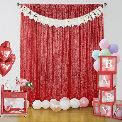 Sugargirl Red Sequin Backdrop Curtain 2 Panels 2FTx8FT Glitter Red Background Drapes Sparkle Photography Backdrop for Party Wedding Birthday Wall Decoration