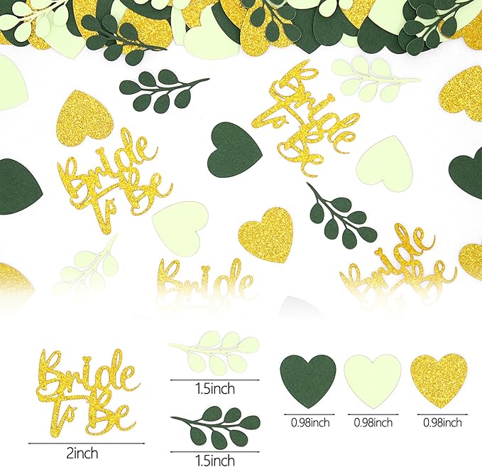 200PC Sage Green Bachelorette Party Decorations Bridal Shower Confetti for Tables Heart and Sage Bride to Be Table Scatters for Engagement Wedding Decor Party Supplies