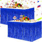 BEISHIDA 2 Pack Dark Blue Table Skirts with Metallic Tinsel Foil Fringe for Rectangle and Round Tables - Birthday & Holiday Party Decorations