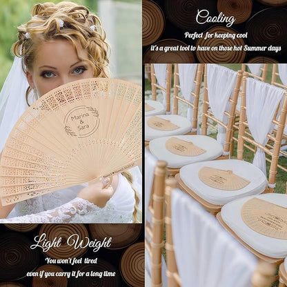 50 PCS Custom Fans Personalized Folding Fans for Line Dancing Wooden Hand Fan Wedding Favors Bulk Fans for Guests Party Event Use (Style09)