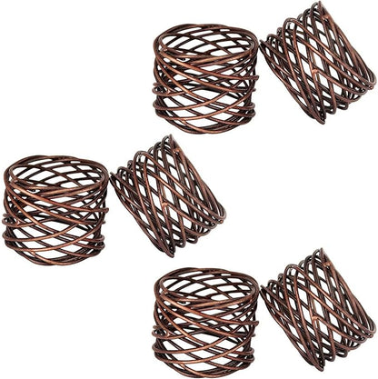 Handmade Copper Antique Round Mesh Napkin Rings Holder for Dinning Table Parties Everyday, Set of 12
