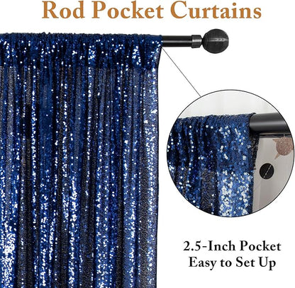ShinyBeauty Navy Blue Backdrops 2 Pieces Sequin Curtains 4FTx7FT Photograph Background Shimmer Curtain Panels Sequins Fabric Glitter Backgrounds for Wedding, Party, Photobooth Decor