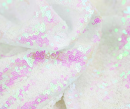 QueenDream Tablecloth 90x156 Rectangle Sequin Tablecloth White Iridescent Wedding Table Linens Glitter Birthday Bridal Party Indoor Outdoor Decorations