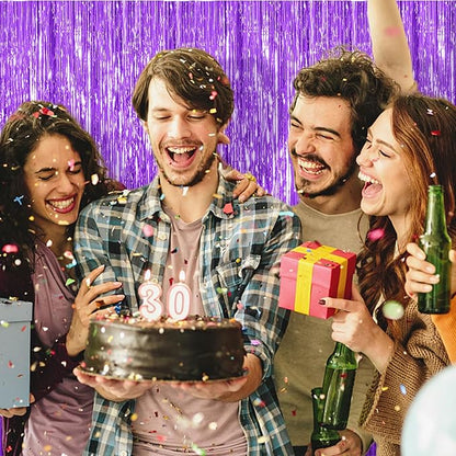5 Pack Foil Curtain Backdrop Purple Metallic Tinsel Foil Fringe Curtains Photo Booth Props for Birthday Wedding Engagement Baby Shower Bachelorette Christmas Holiday Celebration Party Decorations