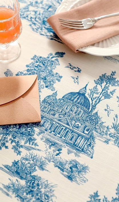 patdrea Designer Vintage Cyan Rectangle Small Tablecloth,Linen Ancient Castle and Manor Pattern Tablecloths,Table Cover Cloth Decor for Kitchen Dining Christmas,Thanksgiving,55"x71"-Lucerne a