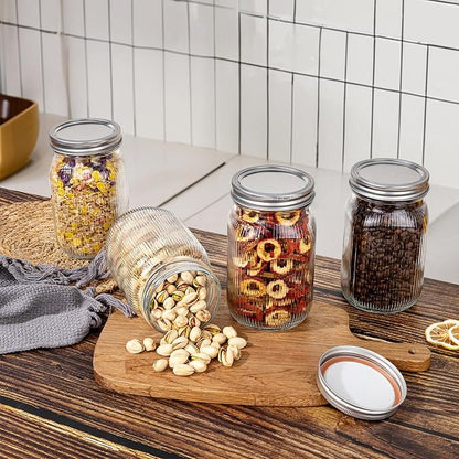 WELLIFE 6 Pcs Wide Mouth Mason Jars 32 OZ,Large Mason Jars for Food Storage, Overnight Oats,Honey,Sauces,Meal Prep,Salad,Yogurt