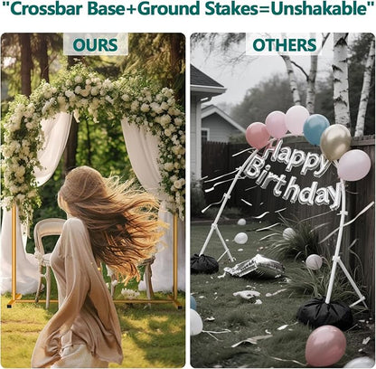 3-Pack Metal Arch Backdrop Stand Set (6/6.6/7.2FT) Heavy Duty Rust-Proof Wedding Decoration Frame with Crossbar Base for Party, Photo Booth, Balloon & Flowers Decor (Gold, 6FT,6.6FT,7.2FT)