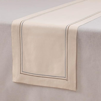 Cotton Linen Table Runner 90 Inches Long – Summer Beige Table Runner 14 x 90 Inch – Washable Fabric Farmhouse Runner Line Embroidery – Wedding Decoration, Git