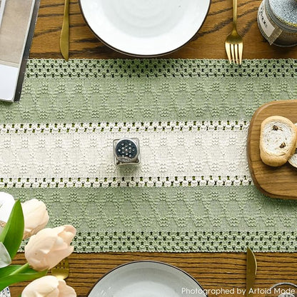 Artoid Mode Light Green Farmhouse Rustic Table Runner, Seasonal Hollow Kitchen Dining Table Decoration for Home Party Decor 12x90 Inch
