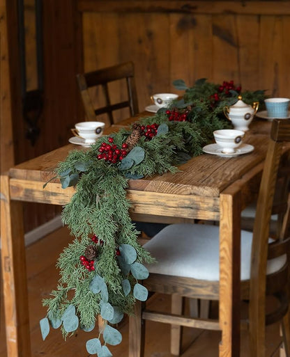 6.3FT Christmas 108 Branch Tips Artificial Cedar Garland, Anna's Whimsy Artificial Pine Cypress Greenery Garland, Christmas Decorations Indoor Outdoor Decor Winter Garlands