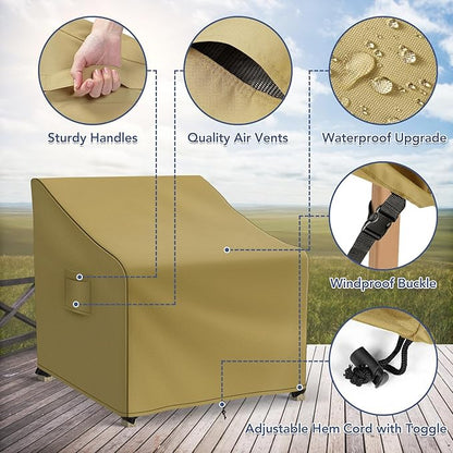 Patio Furniture Covers Waterproof for Chairs, Lawn Outdoor Chair Covers 2 Pack, Patio Chair Covers for Outdoor Furniture Fits up to 36W x 37D x 36H inches, Khaki