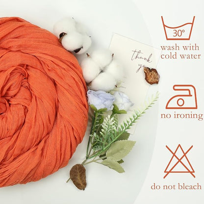 6 Pack Fall Thanksgiving Table Runner Orange 10ft Boho Gauze Fabric Cheesecloth Table Runner 35 x 120 Inch Rustic Sheer Runner for Wedding Home Décor Halloween Party Centerpiece Decorations