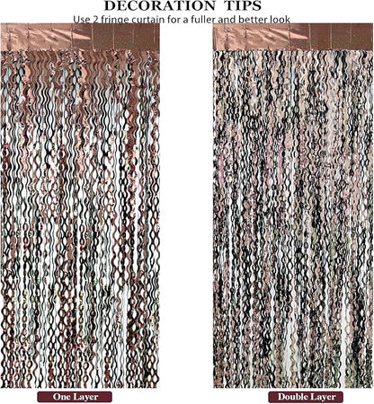 4Pcs Brown Metallic Wavy Tinsel Curtains - 3.3x6.6 ft Foil Curtain Backdrop for Birthday Party, Halloween Decor