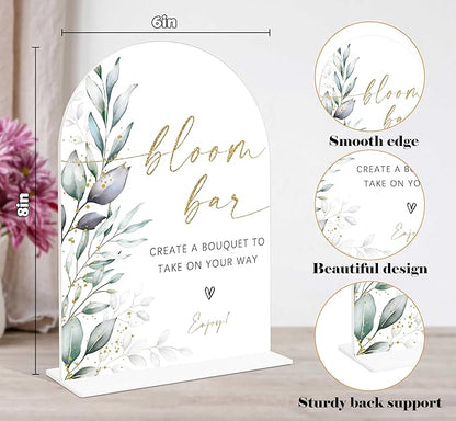 Acrylic Wedding Signs, Greenery Theme Bloom Bar Sign, Wedding Reception Signage, Bridal Shower Table Decor with Stand, Bloom Bar Supplies for Engagement, Anniversary, Newlywed Events and Parties, 01