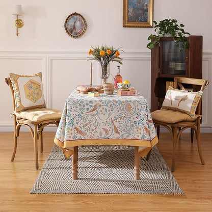patdrea Designer Small French Rectangular Tablecloth,Vintage Yellow Floral Birds Pattern Linen Colorful Table Cloth,Decor Cover for Kitchen Dining Banquet,Christmas,Thanksgiving,55"x71"-Magnolia