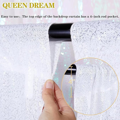 White Sequin Backdrop 2 Panels Curtains 2FTx8FT Party Backdrop Glitter Birthday Wedding Curtains Sparkle Photo Background