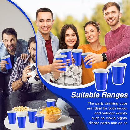 100 Pack 16 Ounce Halloween Plastic Party Cups Disposable Heavy Duty Drinking Water Cups for Holiday Christmas Festival Wedding New Year Party Supplies(Blue)
