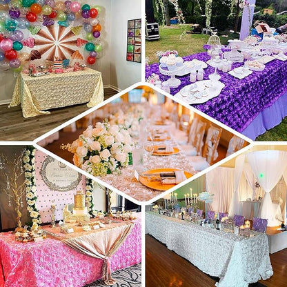Efavormart 90"x132" Wholesale Rectangle Table Cover Purple Grandiose Rosette 3D Satin Tablecloth for Wedding Party Event Decoration