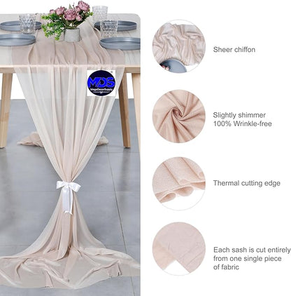 MDS 2 Pack 10ft Chiffon Table Runner 29 x 120 Inches Sheer Wedding Runner Romantic Rustic Table Runner for Wedding Decorations, Birthday Parties, Bridal Shower Party Arch Decor - Nude