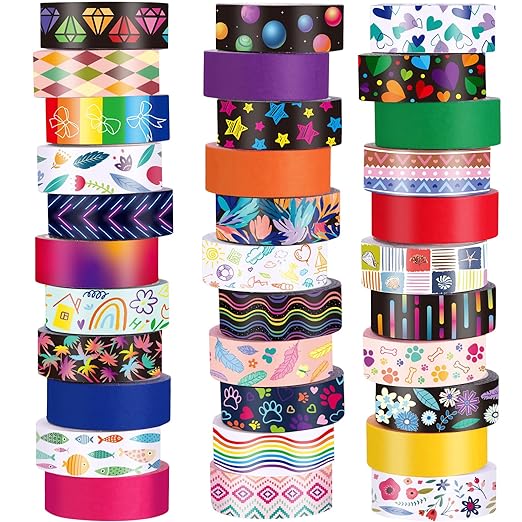 TaoBary 33 Rolls Holiday Plaid Washi Tape, 15 mm Seasonal Washi Tape Set Bohemian Colorful Vintage Cute for Card Wrapping Craft(Cool Style)