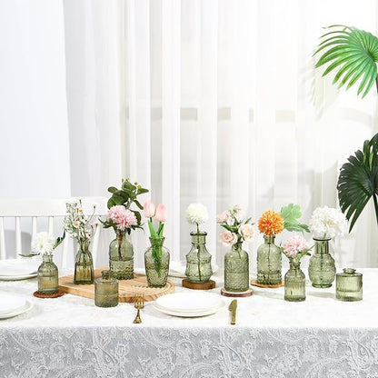 Bud Vases in Bulk 30, Green Glass Bud Vases for Centerpieces, Small Vase for Flowers, Mini Vintage Flower Vase for Centerpieces, Wedding Table Decor, Home Decor