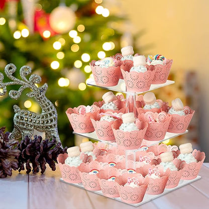 Boxalls Cupcake Stand, 3 Tier Square Acrylic Cupcake Display Stand Holder, Clear Dessert Pastry Tower for Wedding, Birthday, Theme Party, Baby Shower