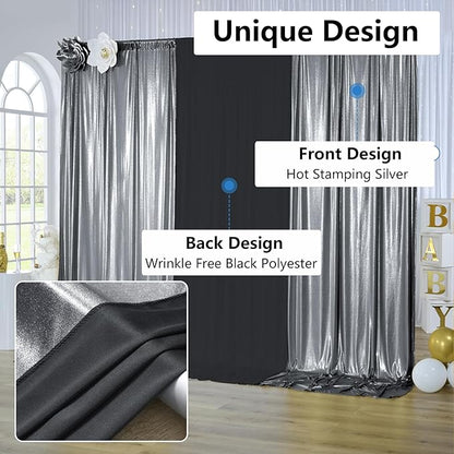 30x10 ft Wrinkle Free Black Silver Sequin Backdrop Curtain for Parties,Thick Not Fall Glitter Wedding Backdrop Drapes,6 Panels 5x10ft Shimmer Photo Back Drop Cloth for Birthday Photography Background