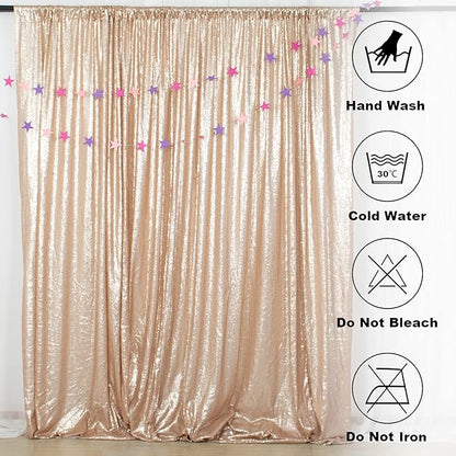 ShinyBeauty Champagne Backdrop Curtains 2 Pieces Sequin Photograph Backdrops 7FTx7FT Panels Sparkly Curtain Shimmer Fabric Background for Weddding,Prom,Birthday Backgrounds