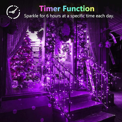 2 Pack 100LED Battery Operated Fairy Lights with Remote, 8 Modes LED String Lights with Timer, Dimmable, Memory Function, Waterproof Twinkle Lights for Outdoor Indoor Christmas Decor(Purple)