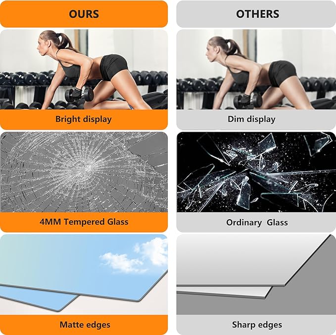 Home Gym Mirror for Wall,Mirror Full Length,60"x25"x2PCS,Glass Frameless Body Large Mirror for Home Gym,Workout,Bedroom,Garage(Silver)