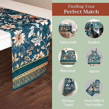 Maison d' Hermine Table Runner 100% Cotton Double Layer Table Runners 72 inches Long for Thanksgiving Christmas Decorations Home Kitchen Dining Party Wedding (Luxury Loft - Dark Teal, 14.5" x 72")